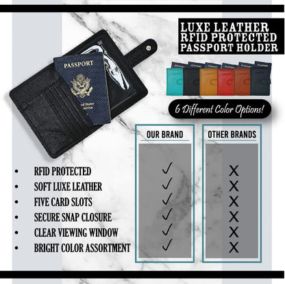 Classic Leather RFID Protective Passport + Vaccine Card Holder Wallet for Travel (Red)