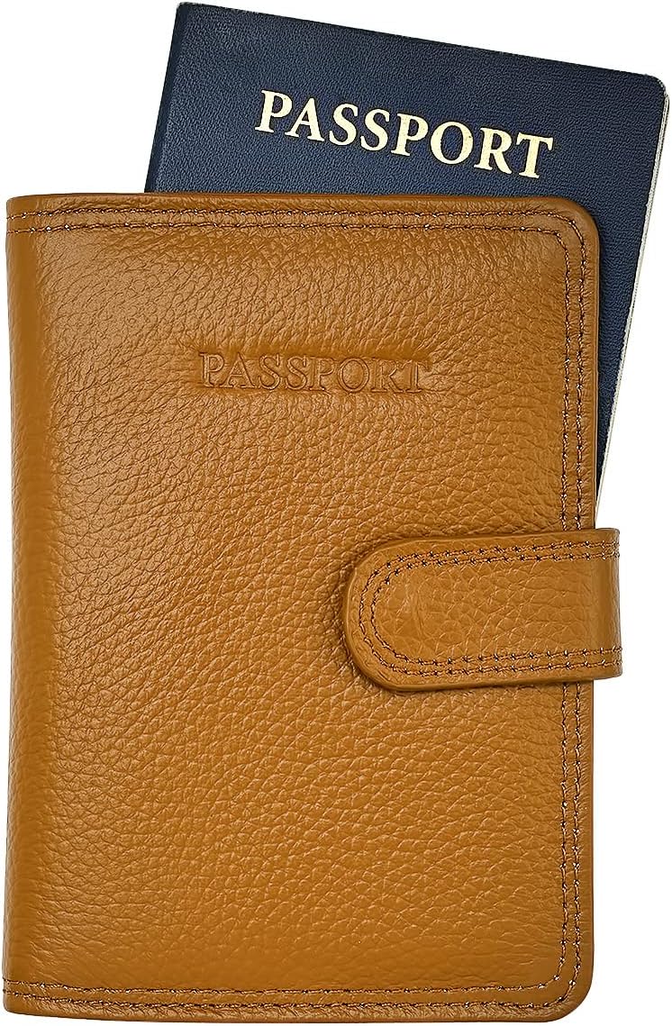 Classic Leather RFID Protective Passport + Vaccine Card Holder Wallet for Travel (Red)