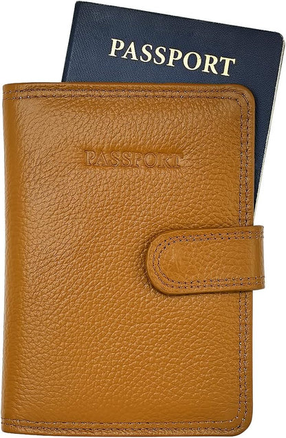 Classic Leather RFID Protective Passport + Vaccine Card Holder Wallet for Travel (Red)