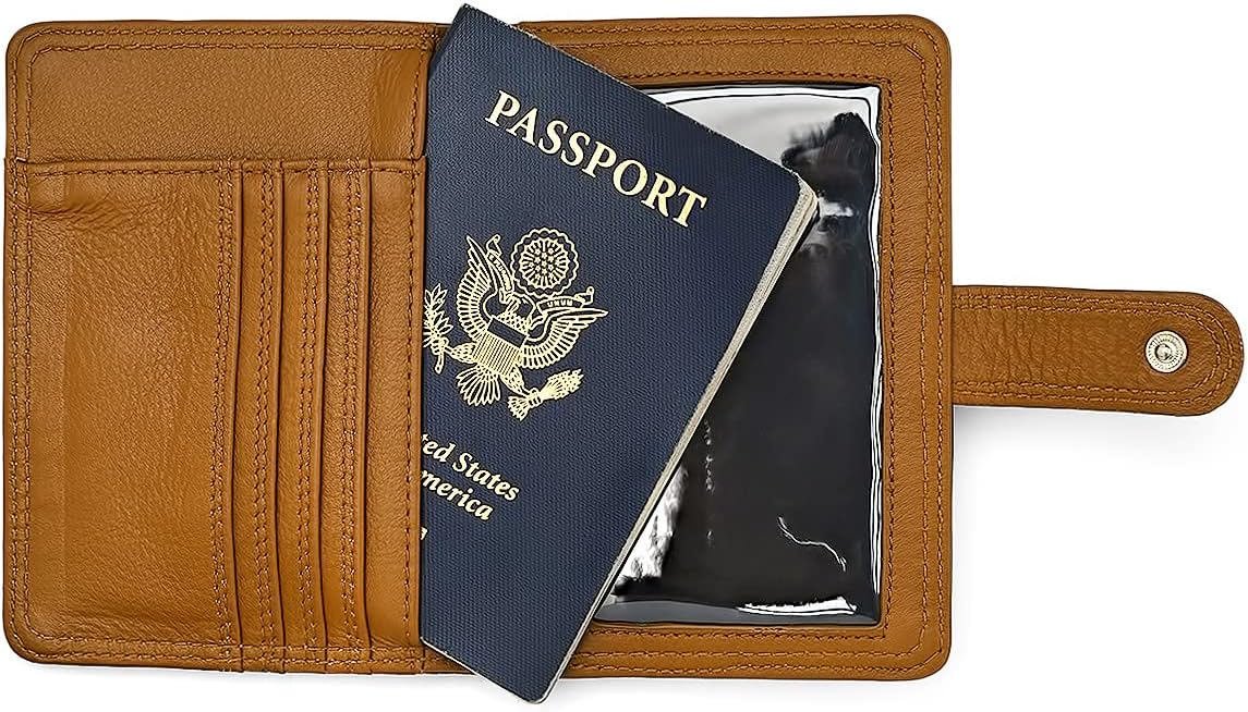 Classic Leather RFID Protective Passport + Vaccine Card Holder Wallet for Travel (Red)