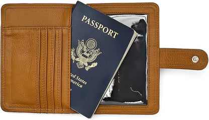 Classic Leather RFID Protective Passport + Vaccine Card Holder Wallet for Travel (Red)