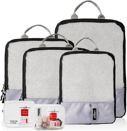 Compression Packing Cubes, 6 Pcs/Set Packing Organizers for Travel, Expandable Luggage Organizer with Toiletry Bag