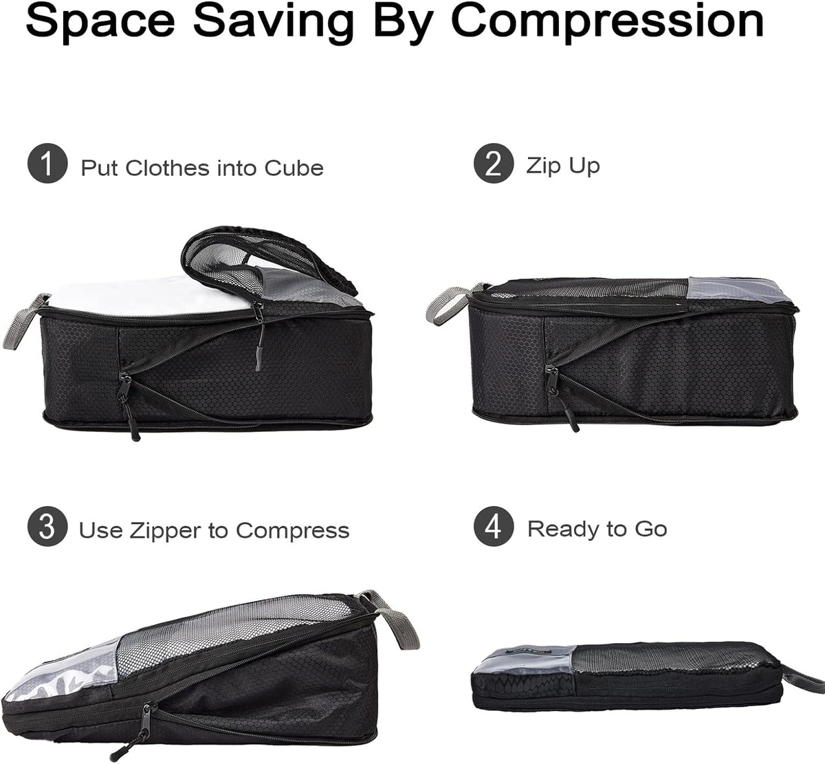 Compression Packing Cubes, 6 Pcs/Set Packing Organizers for Travel, Expandable Luggage Organizer with Toiletry Bag
