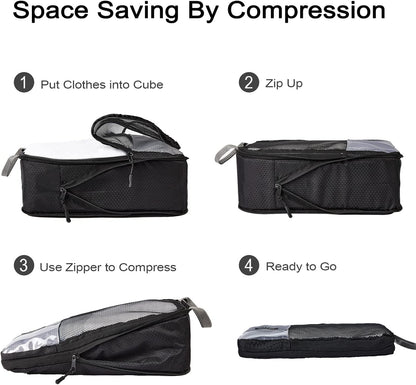Compression Packing Cubes, 6 Pcs/Set Packing Organizers for Travel, Expandable Luggage Organizer with Toiletry Bag
