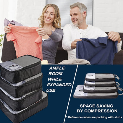 Compression Packing Cubes, 6 Pcs/Set Packing Organizers for Travel, Expandable Luggage Organizer with Toiletry Bag