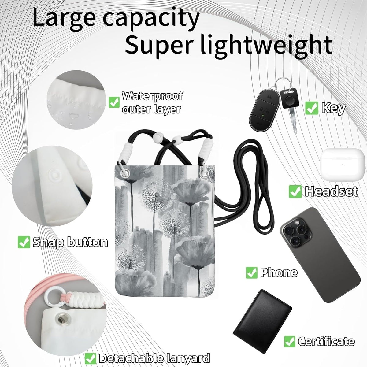 Crossbody Phone Bag | Equipped with Adjustable Detachable Strap, Ideal for Travel & Daily Commuting, Crossbody Bag for Men & Women