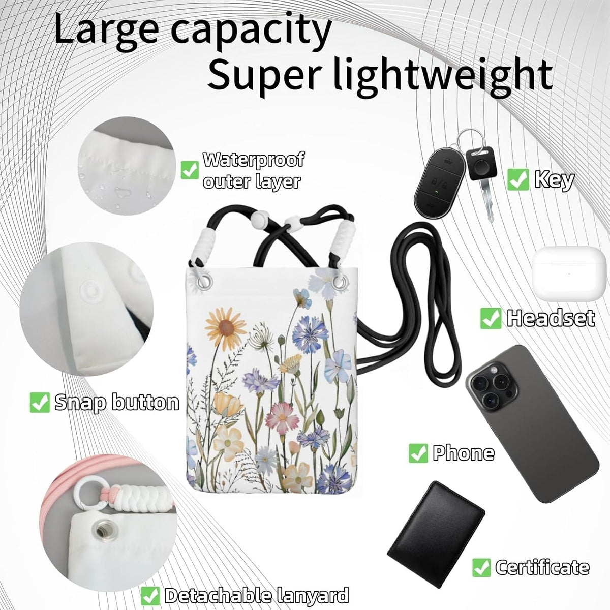 Crossbody Phone Bag | Equipped with Adjustable Detachable Strap, Ideal for Travel & Daily Commuting, Crossbody Bag for Men & Women