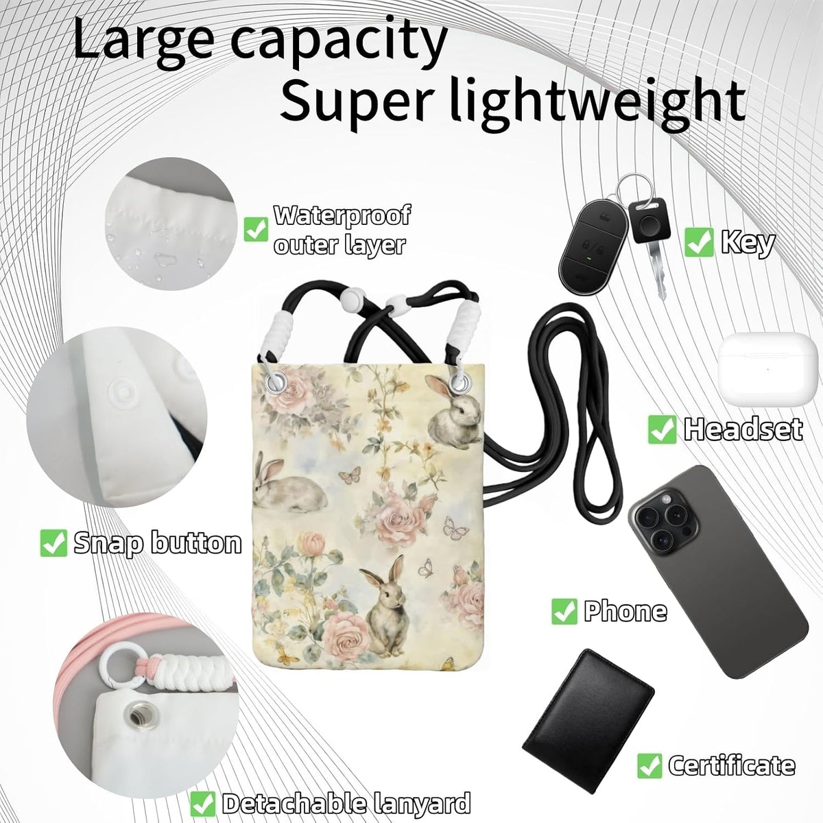 Crossbody Phone Bag | Equipped with Adjustable Detachable Strap, Ideal for Travel & Daily Commuting, Crossbody Bag for Men & Women