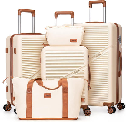 Luggage Sets 5 Piece Suitcases with Wheels, Suitcase Set ABS Hard Case Luggage with TSA Lock Spinner Wheels Durable Travel Luggage (5-Piece Set(20"/24"/28"))