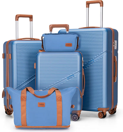 Luggage Sets 5 Piece Suitcases with Wheels, Suitcase Set ABS Hard Case Luggage with TSA Lock Spinner Wheels Durable Travel Luggage (5-Piece Set(20"/24"/28"))