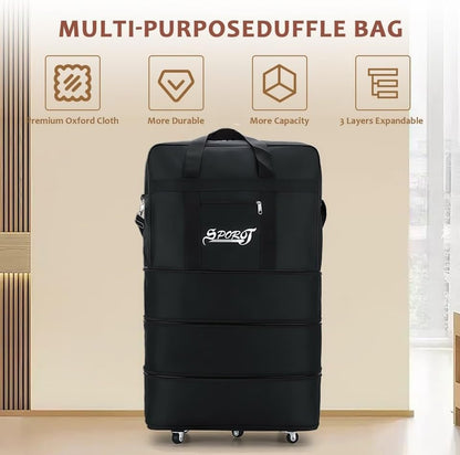 42" Large Expandable Wheeled Duffle Bag Foldable Rolling Travel Suitcase New