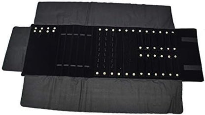 Black Velvet Roll-up Travel Bag Jewelry Pouches Organizer Carrying Display Case