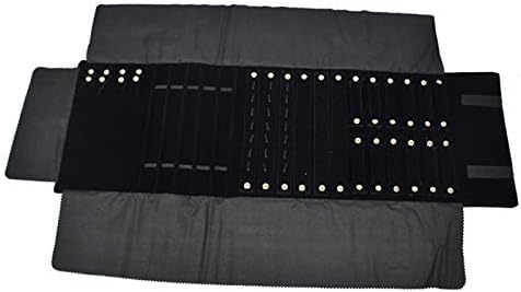 Black Velvet Roll-up Travel Bag Jewelry Pouches Organizer Carrying Display Case