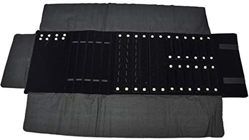Black Velvet Roll-up Travel Bag Jewelry Pouches Organizer Carrying Display Case
