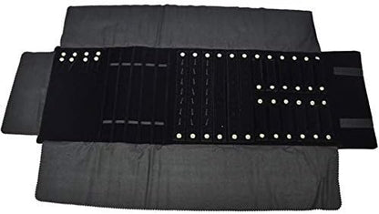 Black Velvet Roll-up Travel Bag Jewelry Pouches Organizer Carrying Display Case