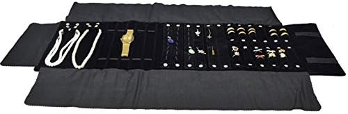 Black Velvet Roll-up Travel Bag Jewelry Pouches Organizer Carrying Display Case