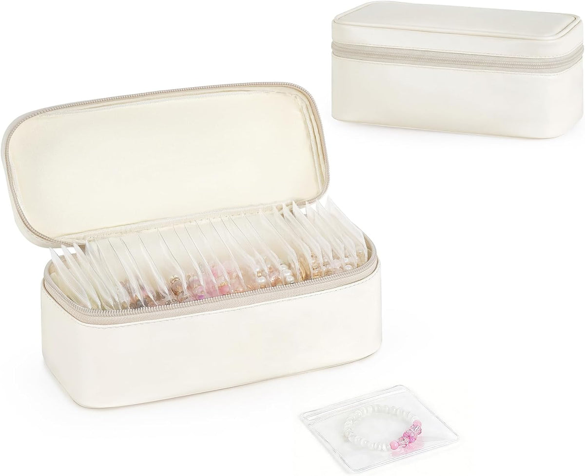 Travel Jewelry Case, Leather Travel Jewelry Organizer with 40 PVC Bags for Necklaces, Earrings, Rings, Bracelets Jewelry Box Storage Ideal for Trips & Gifts