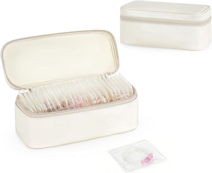 Travel Jewelry Case, Leather Travel Jewelry Organizer with 40 PVC Bags for Necklaces, Earrings, Rings, Bracelets Jewelry Box Storage Ideal for Trips & Gifts