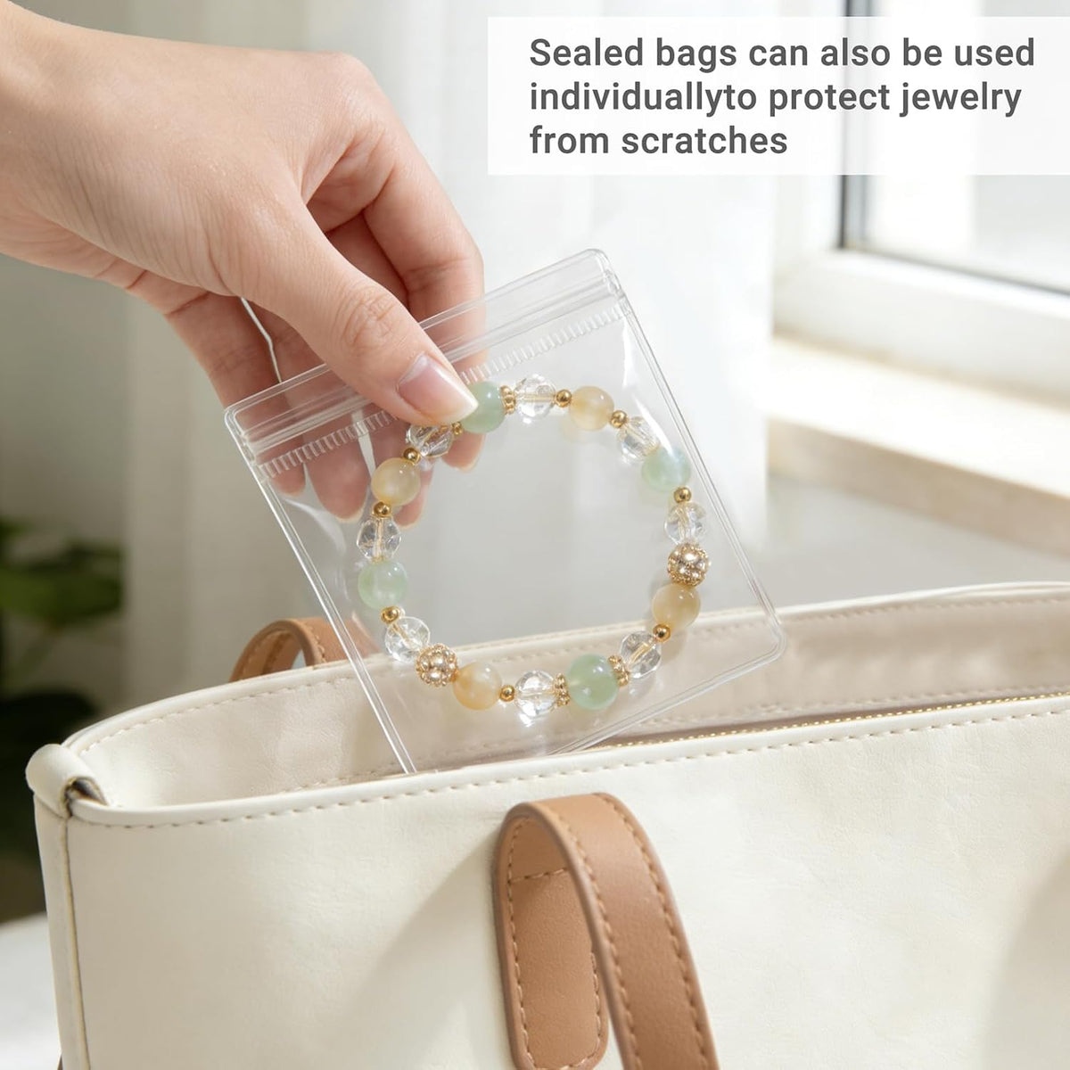 Travel Jewelry Case, Leather Travel Jewelry Organizer with 40 PVC Bags for Necklaces, Earrings, Rings, Bracelets Jewelry Box Storage Ideal for Trips & Gifts