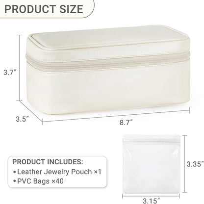 Travel Jewelry Case, Leather Travel Jewelry Organizer with 40 PVC Bags for Necklaces, Earrings, Rings, Bracelets Jewelry Box Storage Ideal for Trips & Gifts