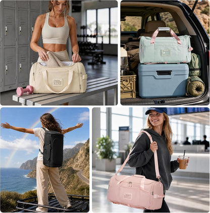 Foldable Duffle Bag for Travel, Large Travel Duffel Bags for Women | 4 in 1 Travel Backpack, Carry on Weekender Bags for Women Travel, 40L Capacity, Multi-Pocket, Water-resistant, Green