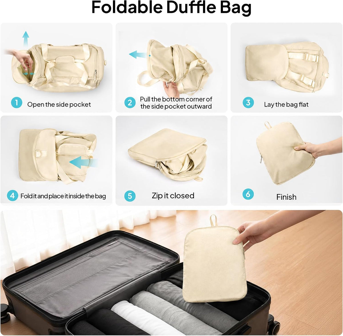 Foldable Duffle Bag for Travel, Large Travel Duffel Bags for Women | 4 in 1 Travel Backpack, Carry on Weekender Bags for Women Travel, 40L Capacity, Multi-Pocket, Water-resistant, Green