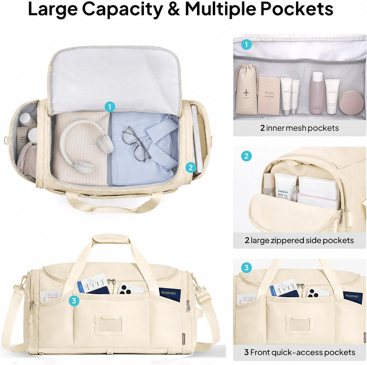 Foldable Duffle Bag for Travel, Large Travel Duffel Bags for Women | 4 in 1 Travel Backpack, Carry on Weekender Bags for Women Travel, 40L Capacity, Multi-Pocket, Water-resistant, Green