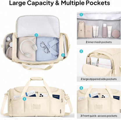 Foldable Duffle Bag for Travel, Large Travel Duffel Bags for Women | 4 in 1 Travel Backpack, Carry on Weekender Bags for Women Travel, 40L Capacity, Multi-Pocket, Water-resistant, Green