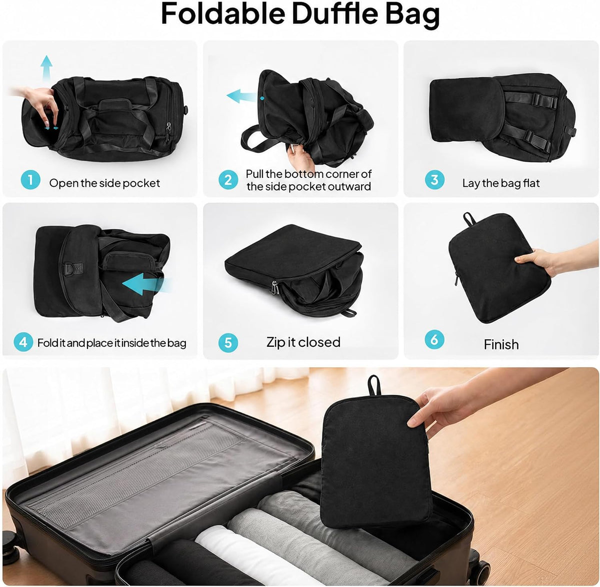 Foldable Duffle Bag for Travel, Large Travel Duffel Bags for Women | 4 in 1 Travel Backpack, Carry on Weekender Bags for Women Travel, 40L Capacity, Multi-Pocket, Water-resistant, Green