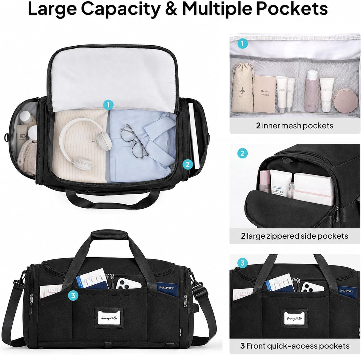 Foldable Duffle Bag for Travel, Large Travel Duffel Bags for Women | 4 in 1 Travel Backpack, Carry on Weekender Bags for Women Travel, 40L Capacity, Multi-Pocket, Water-resistant, Green