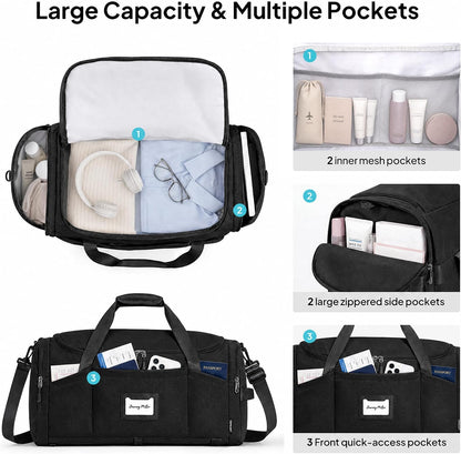 Foldable Duffle Bag for Travel, Large Travel Duffel Bags for Women | 4 in 1 Travel Backpack, Carry on Weekender Bags for Women Travel, 40L Capacity, Multi-Pocket, Water-resistant, Green