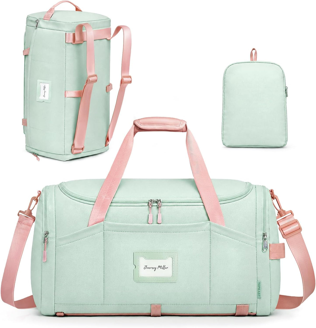 Foldable Duffle Bag for Travel, Large Travel Duffel Bags for Women | 4 in 1 Travel Backpack, Carry on Weekender Bags for Women Travel, 40L Capacity, Multi-Pocket, Water-resistant, Green