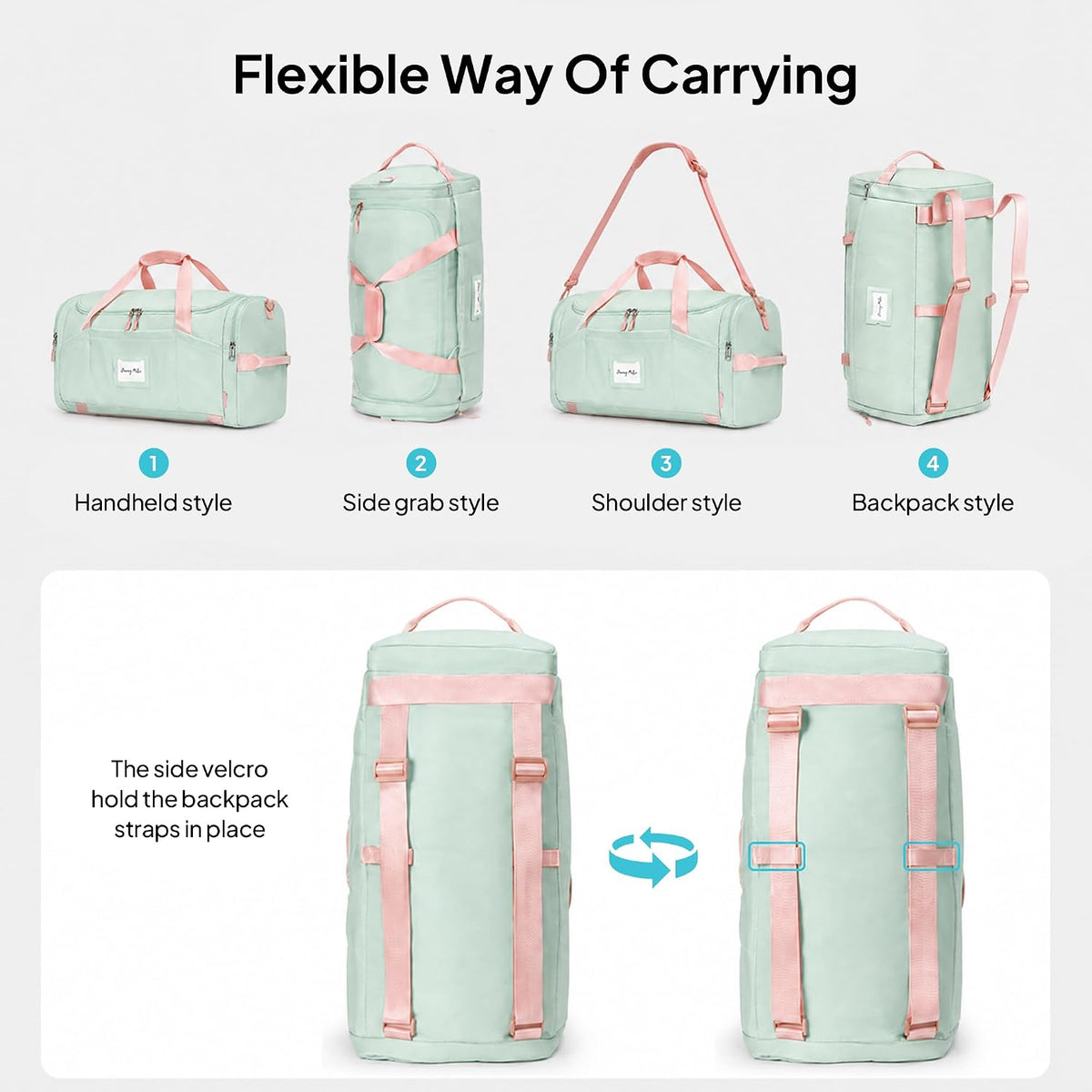 Foldable Duffle Bag for Travel, Large Travel Duffel Bags for Women | 4 in 1 Travel Backpack, Carry on Weekender Bags for Women Travel, 40L Capacity, Multi-Pocket, Water-resistant, Green