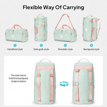Foldable Duffle Bag for Travel, Large Travel Duffel Bags for Women | 4 in 1 Travel Backpack, Carry on Weekender Bags for Women Travel, 40L Capacity, Multi-Pocket, Water-resistant, Green