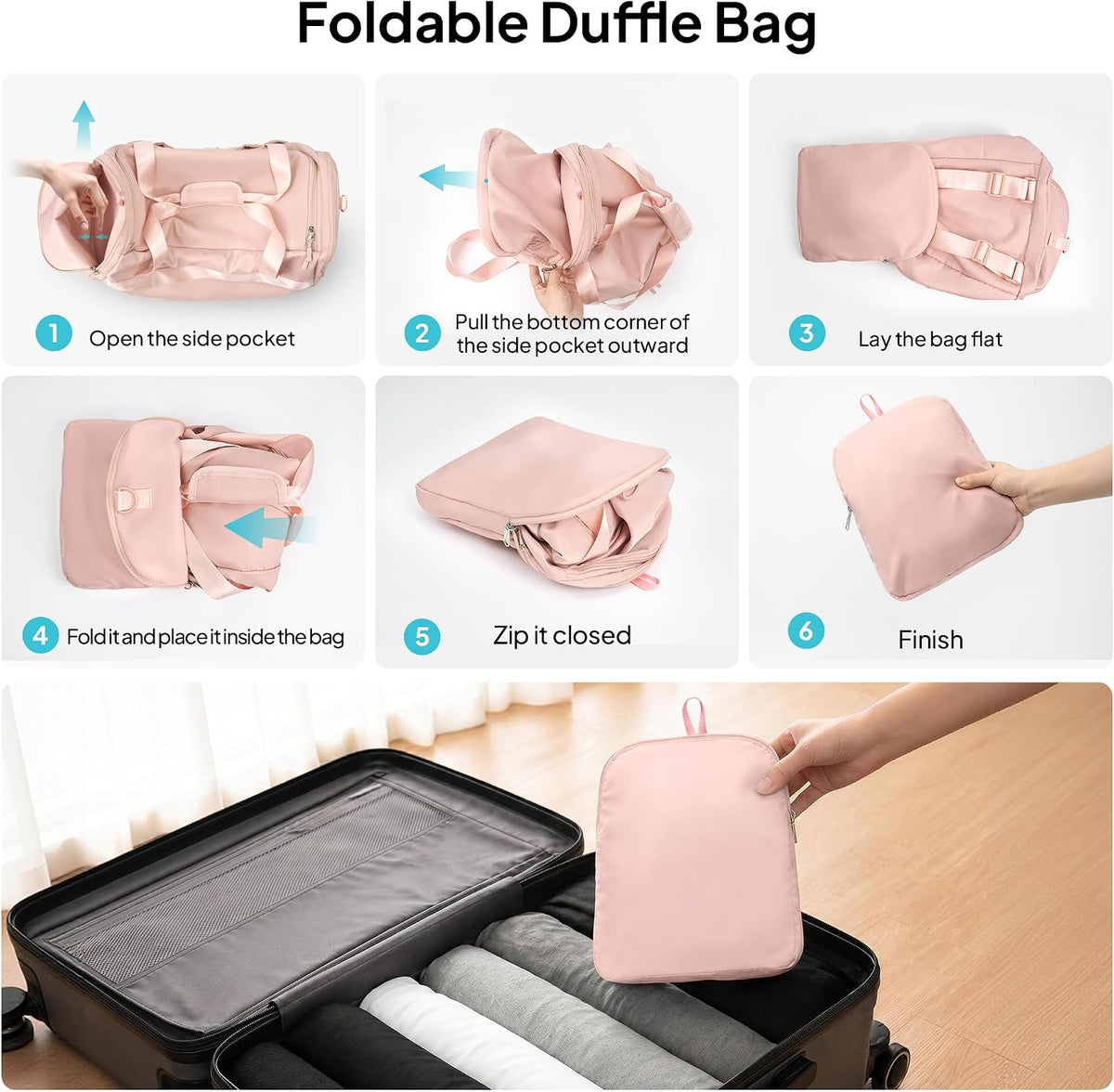 Foldable Duffle Bag for Travel, Large Travel Duffel Bags for Women | 4 in 1 Travel Backpack, Carry on Weekender Bags for Women Travel, 40L Capacity, Multi-Pocket, Water-resistant, Green