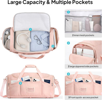 Foldable Duffle Bag for Travel, Large Travel Duffel Bags for Women | 4 in 1 Travel Backpack, Carry on Weekender Bags for Women Travel, 40L Capacity, Multi-Pocket, Water-resistant, Green