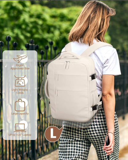 Travel Backpack for Women Man, Waterproof Personal Item Travel Bag Airline Approved Laptop Backpack Bookbag Weekender bags for Business,Travel, Work Fits 15.6 inch Laptop(Medium,Beige)