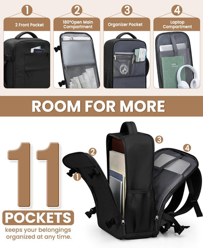Travel Backpack for Women Man, Waterproof Personal Item Travel Bag Airline Approved Laptop Backpack Bookbag Weekender bags for Business,Travel, Work Fits 15.6 inch Laptop(Medium,Beige)