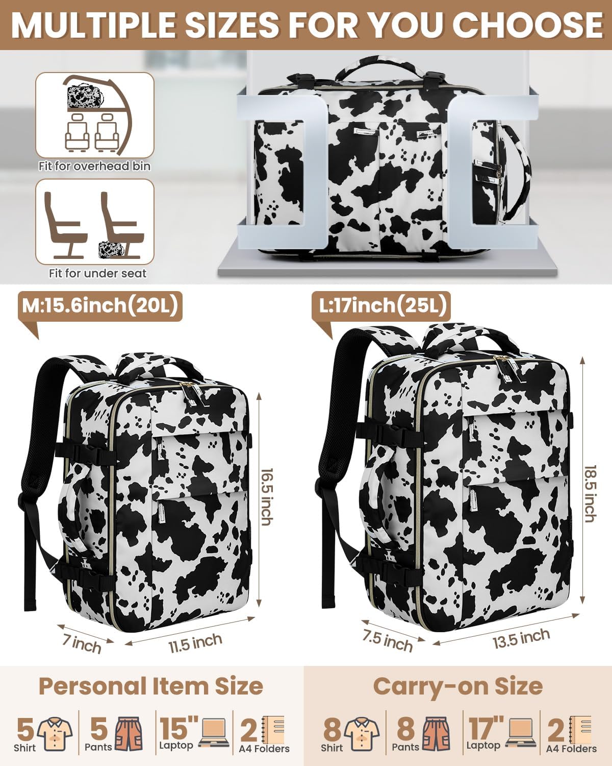 Travel Backpack for Women Man, Waterproof Personal Item Travel Bag Airline Approved Laptop Backpack Bookbag Weekender bags for Business,Travel, Work Fits 15.6 inch Laptop(Medium,Beige)