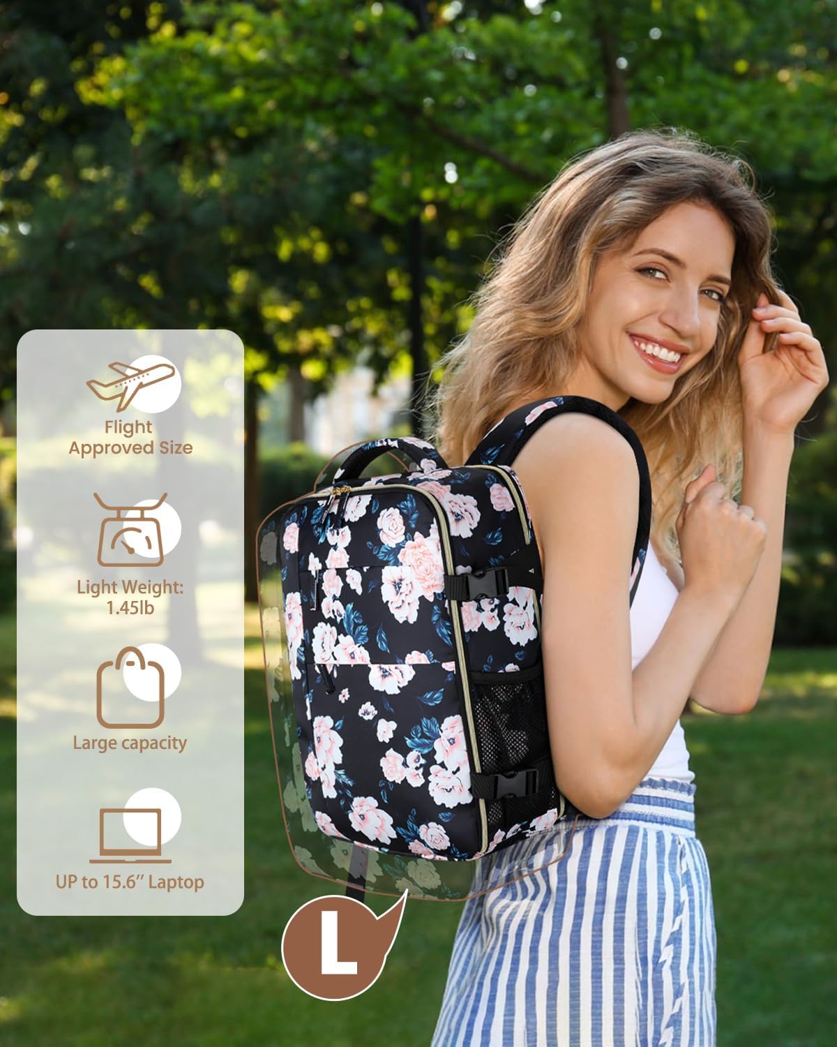 Travel Backpack for Women Man, Waterproof Personal Item Travel Bag Airline Approved Laptop Backpack Bookbag Weekender bags for Business,Travel, Work Fits 15.6 inch Laptop(Medium,Beige)