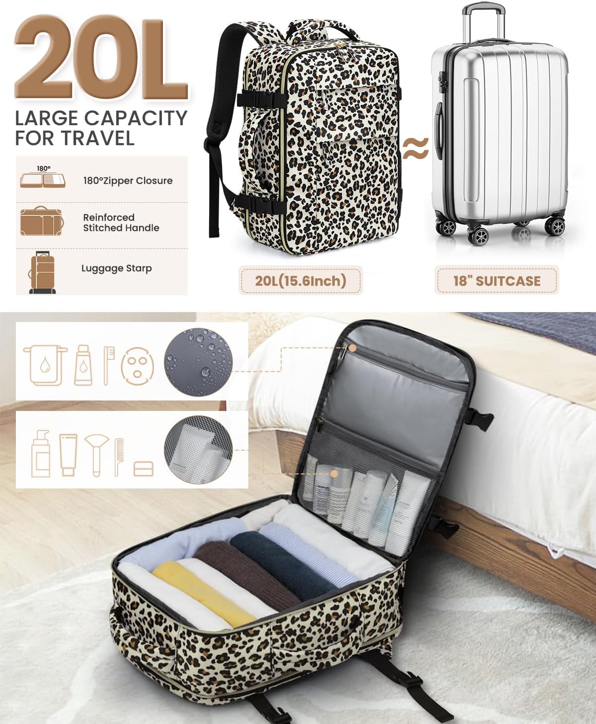 Travel Backpack for Women Man, Waterproof Personal Item Travel Bag Airline Approved Laptop Backpack Bookbag Weekender bags for Business,Travel, Work Fits 15.6 inch Laptop(Medium,Beige)