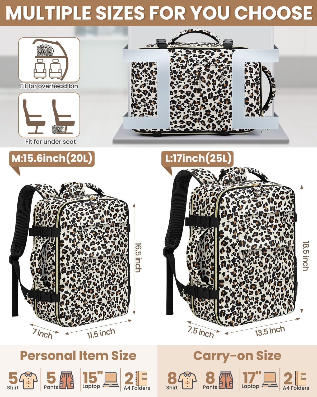 Travel Backpack for Women Man, Waterproof Personal Item Travel Bag Airline Approved Laptop Backpack Bookbag Weekender bags for Business,Travel, Work Fits 15.6 inch Laptop(Medium,Beige)