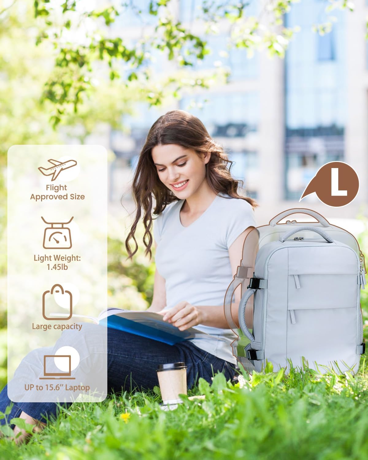 Travel Backpack for Women Man, Waterproof Personal Item Travel Bag Airline Approved Laptop Backpack Bookbag Weekender bags for Business,Travel, Work Fits 15.6 inch Laptop(Medium,Beige)