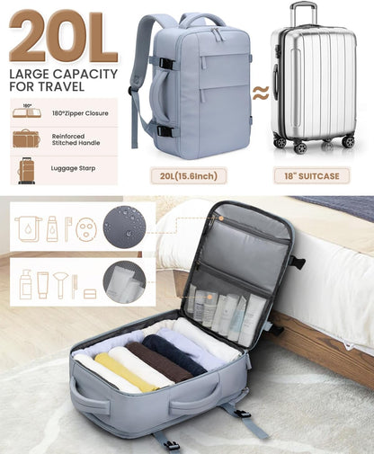 Travel Backpack for Women Man, Waterproof Personal Item Travel Bag Airline Approved Laptop Backpack Bookbag Weekender bags for Business,Travel, Work Fits 15.6 inch Laptop(Medium,Beige)