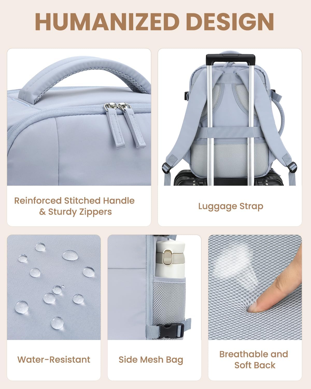 Travel Backpack for Women Man, Waterproof Personal Item Travel Bag Airline Approved Laptop Backpack Bookbag Weekender bags for Business,Travel, Work Fits 15.6 inch Laptop(Medium,Beige)