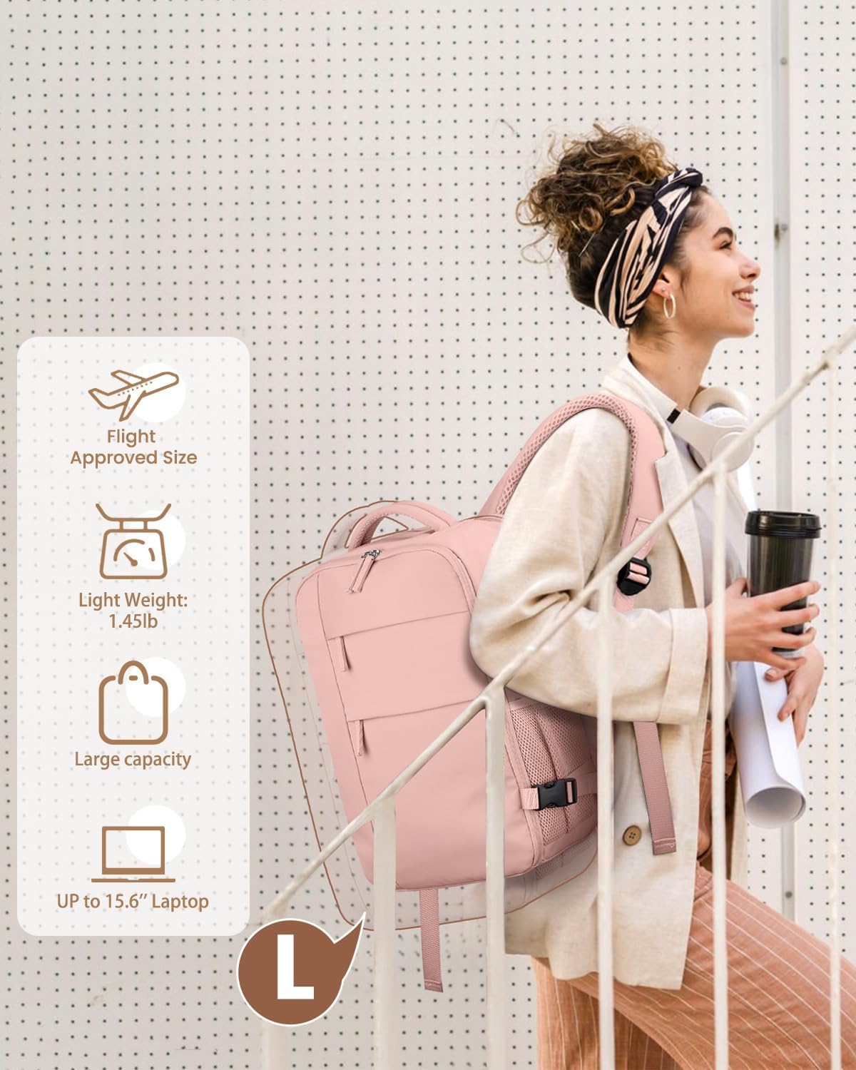 Travel Backpack for Women Man, Waterproof Personal Item Travel Bag Airline Approved Laptop Backpack Bookbag Weekender bags for Business,Travel, Work Fits 15.6 inch Laptop(Medium,Beige)