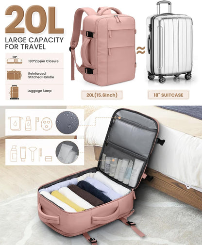 Travel Backpack for Women Man, Waterproof Personal Item Travel Bag Airline Approved Laptop Backpack Bookbag Weekender bags for Business,Travel, Work Fits 15.6 inch Laptop(Medium,Beige)