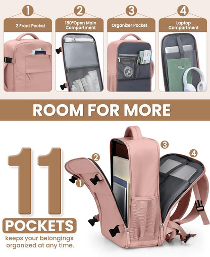 Travel Backpack for Women Man, Waterproof Personal Item Travel Bag Airline Approved Laptop Backpack Bookbag Weekender bags for Business,Travel, Work Fits 15.6 inch Laptop(Medium,Beige)