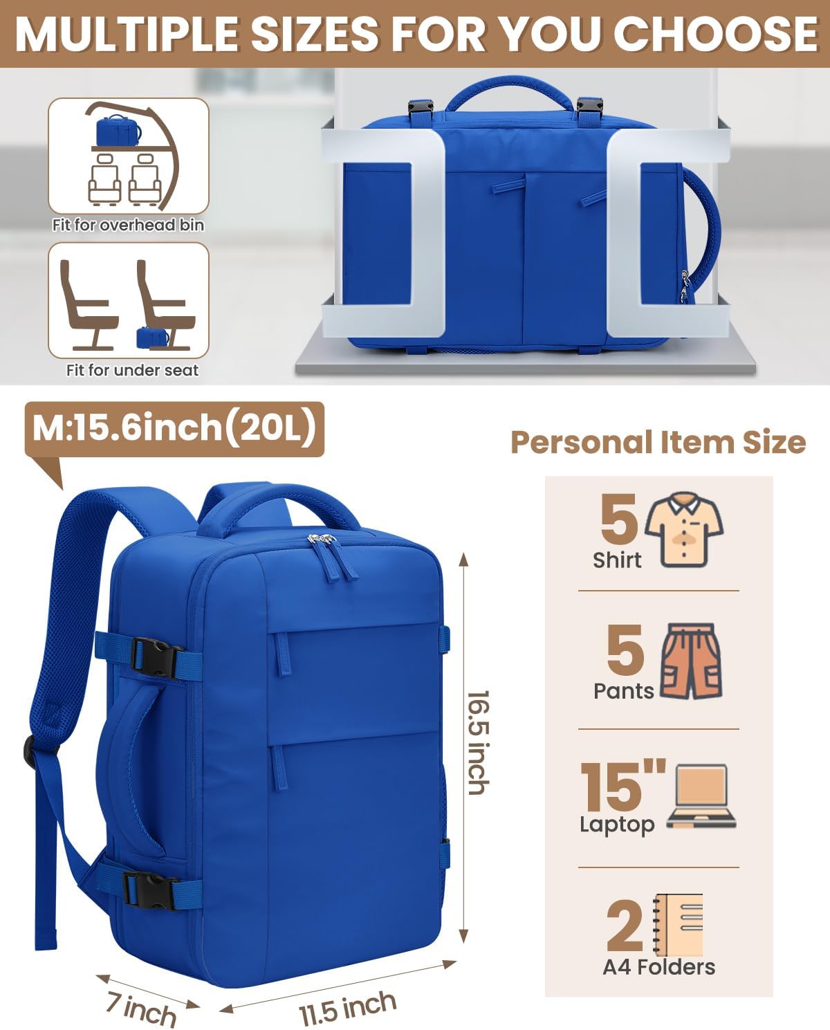 Travel Backpack for Women Man, Waterproof Personal Item Travel Bag Airline Approved Laptop Backpack Bookbag Weekender bags for Business,Travel, Work Fits 15.6 inch Laptop(Medium,Beige)