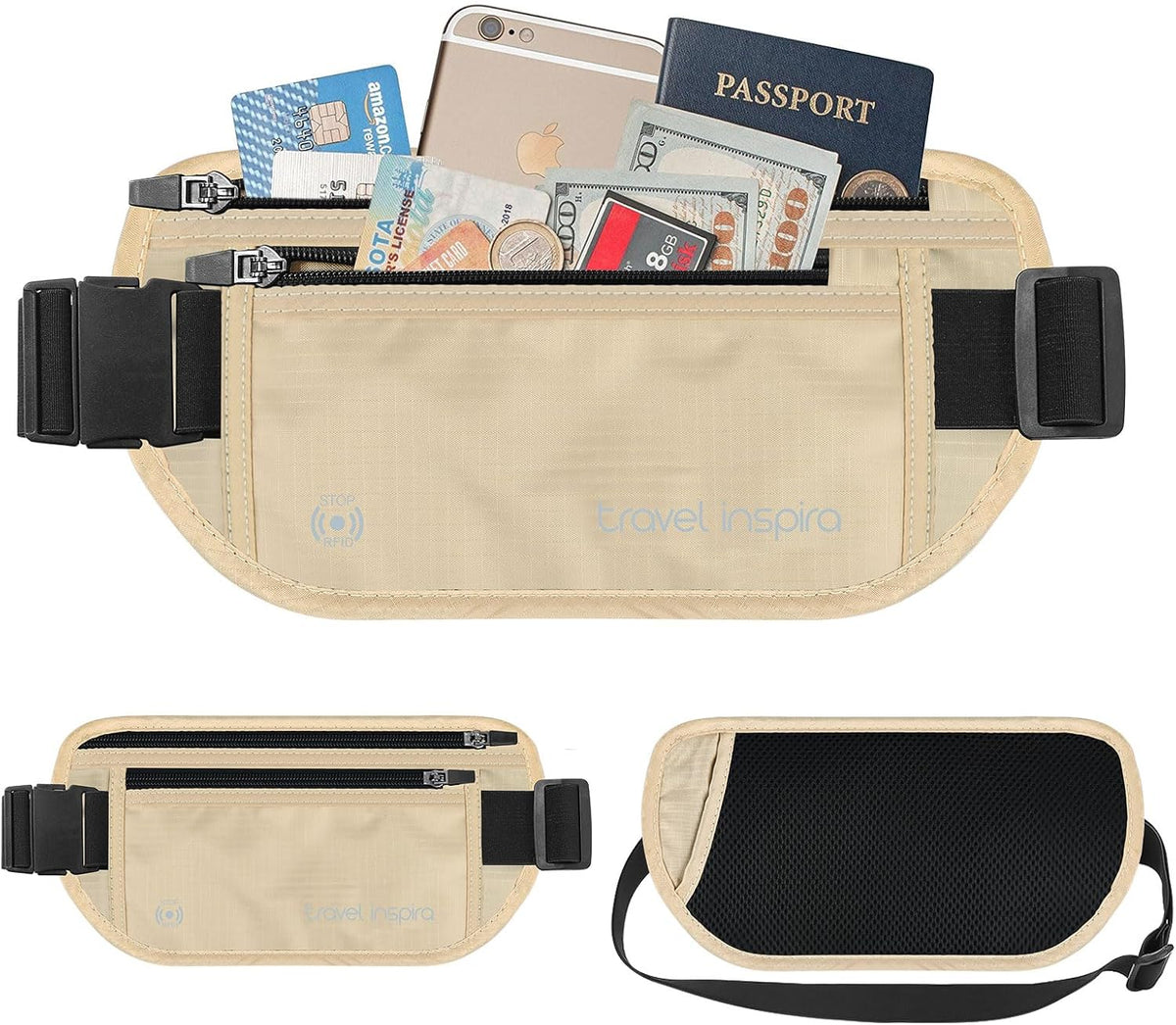 RFID Hidden Money Belt Slim Anti Theft Travel Wallet | Passport Holder for Travel Concealed under Clothes for Ultimate Protection of Credit Cards, Cash, Passport & Documents, Black